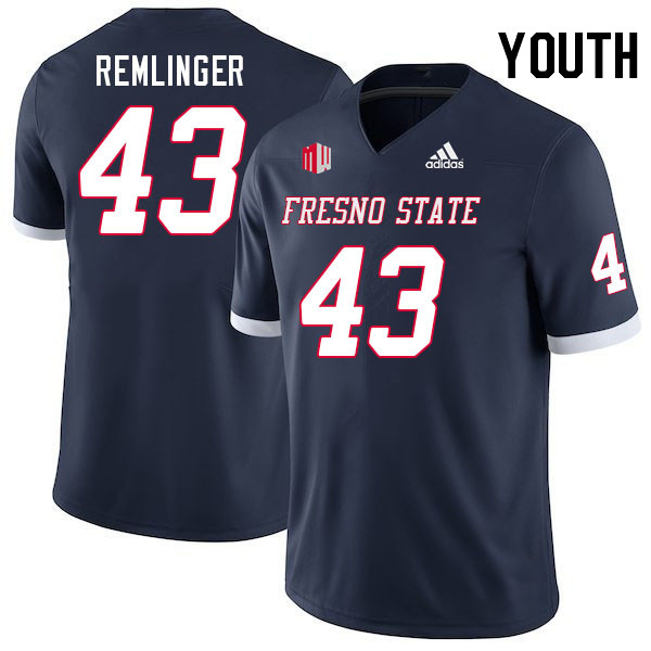Youth #43 Augustus Remlinger Fresno State Bulldogs College Football Jerseys Stitched Sale-Navy - Click Image to Close